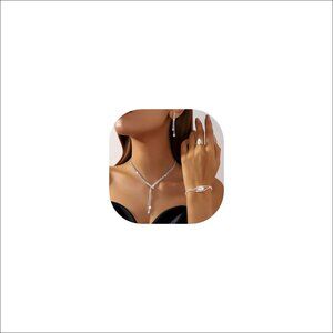 4-Piece Cubic Zirconia Bridal Jewelry Set Necklace Bracelet Earrings Ring